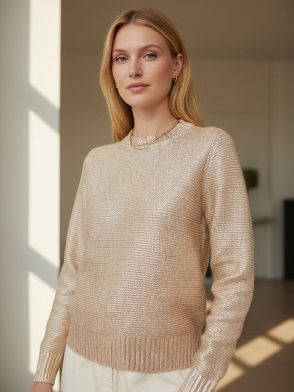 Tuckernuck Vienna Metallic Gold Sweater M NWT Crewneck Knit Relaxed